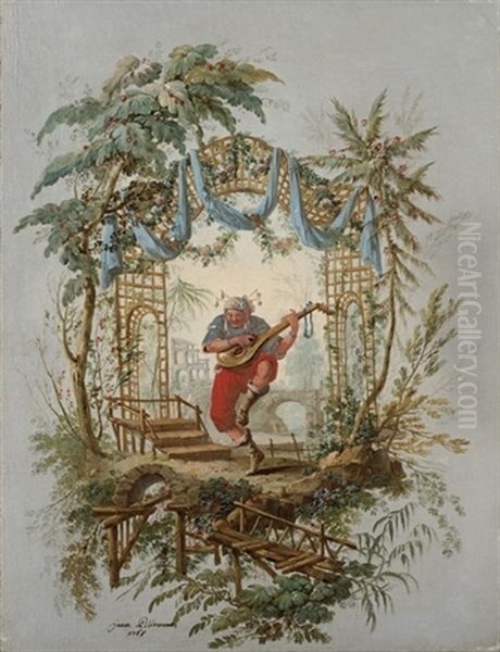 A Musician Playing A Chinese Lute In An Ornamental Garden Oil Painting by Jean Baptiste Pillement