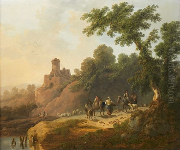 Paysage Portuguais Anime De Bergers Oil Painting by Jean Baptiste Pillement