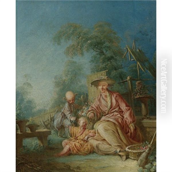 Figures In Oriental Dress Seated In A Garden Oil Painting by Jean Baptiste Pillement