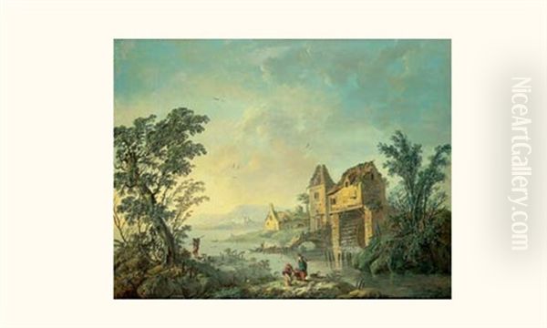 Paysage Au Moulin A Eau Oil Painting by Jean Baptiste Pillement