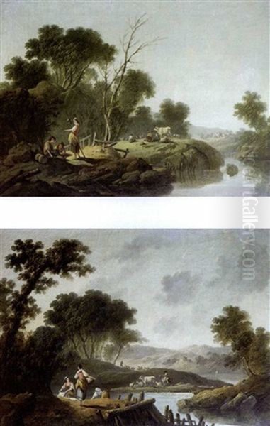 La Halte Des Bergers Au Bord D'une Riviere Oil Painting by Jean Baptiste Pillement