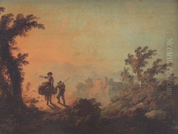 A View Of Sintra With Travellers On A Path In The Foreground Oil Painting by Jean Baptiste Pillement