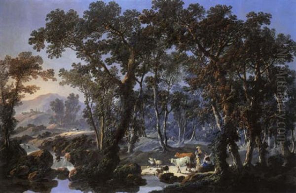 Bewaldete Hugellandschaft Mit Hirtenstaffage Oil Painting by Jean Baptiste Pillement