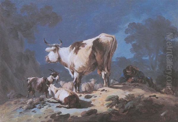 Un Jeune Berger Endormi Pres De Son Troupeau Oil Painting by Jean Baptiste Pillement