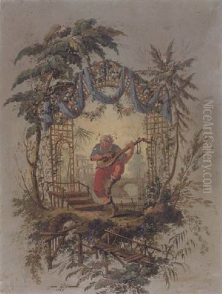 A Chinese Musicien In A Stylized Garden Oil Painting by Jean Baptiste Pillement