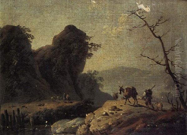 Paysage Au Rocher Oil Painting by Jean Baptiste Pillement