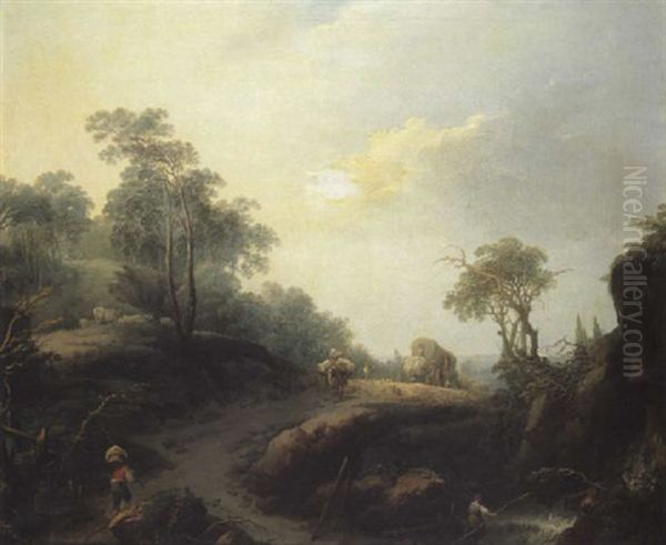 Un Chemin Pres D'une Cascade Oil Painting by Jean Baptiste Pillement