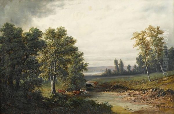 Cattle Grazing Oil Painting by Henry Boese