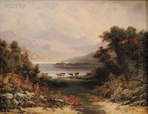 Landscape With Watering Cows Oil Painting by Henry Boese