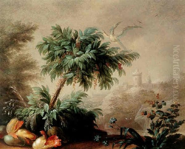 Capriccio Landscape With Exotic Plants And A Distant Castle Oil Painting by Jean Baptiste Pillement