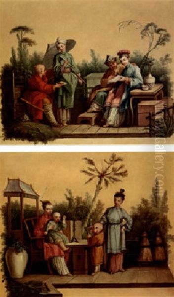 Oriental Figures Reading And Conversing In A Garden Oil Painting by Jean Baptiste Pillement