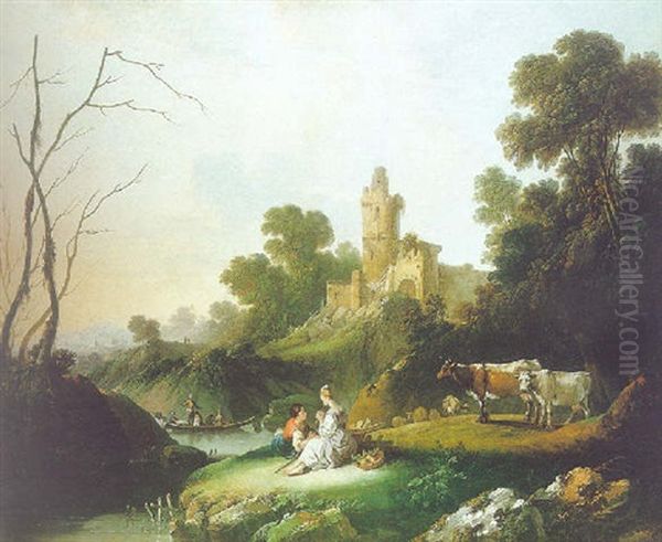 Couple Dans Un Paysage Oil Painting by Jean Baptiste Pillement