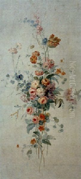 A Swag Of Roses, Peonies, A Variegated Tulip And Other Flowers Oil Painting by Jean Baptiste Pillement