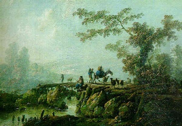 Paysage De Riviere Au Pont Dans La Campagne Portugaise Oil Painting by Jean Baptiste Pillement