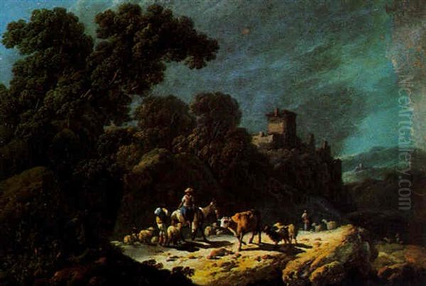 Paysage Au Troupeau Oil Painting by Jean Baptiste Pillement