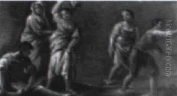 Figures By A Stream Oil Painting by Jean Baptiste Pillement