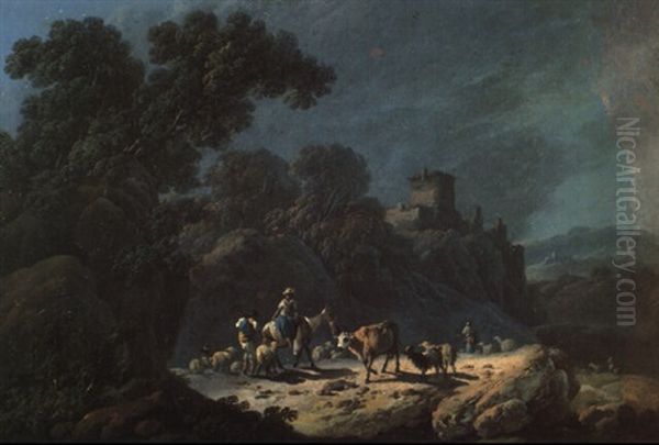 Paysage Avec Troupeau Oil Painting by Jean Baptiste Pillement