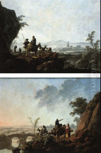 Paysages De La Campagne Portugaise Animes De Personnages Oil Painting by Jean Baptiste Pillement