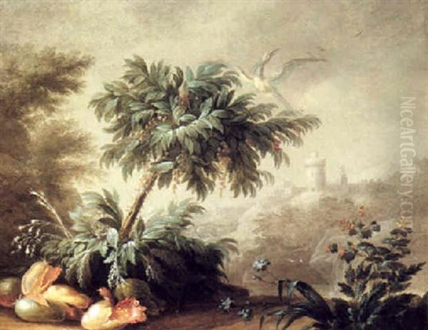 Capriccio Landscape With Exotic Plants And A Distant Castle Oil Painting by Jean Baptiste Pillement