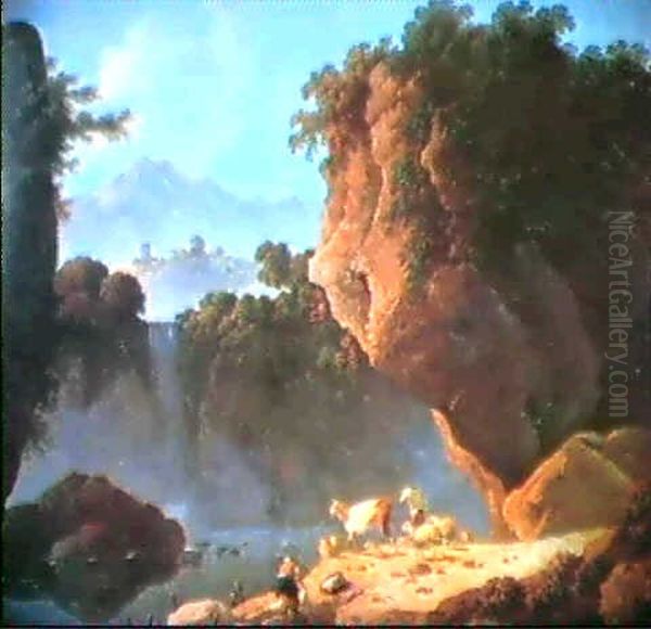 Paysage Montagneux Avec Cascade Oil Painting by Jean Baptiste Pillement