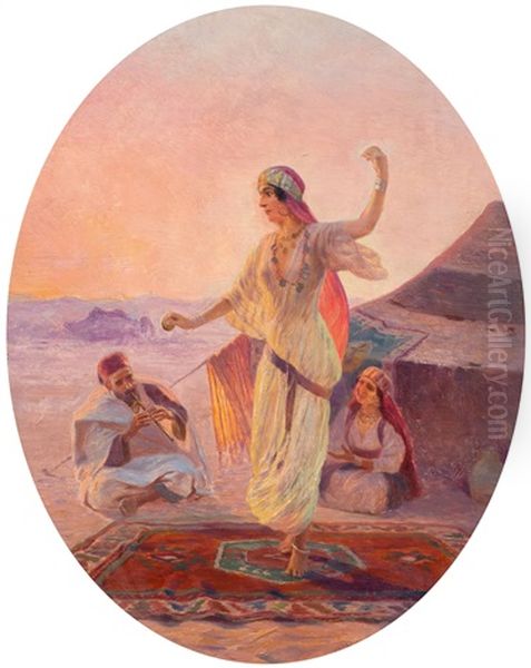 Pair Of Works: The Prayer And The Dance In The Desert Oil Painting by Otto Pilny