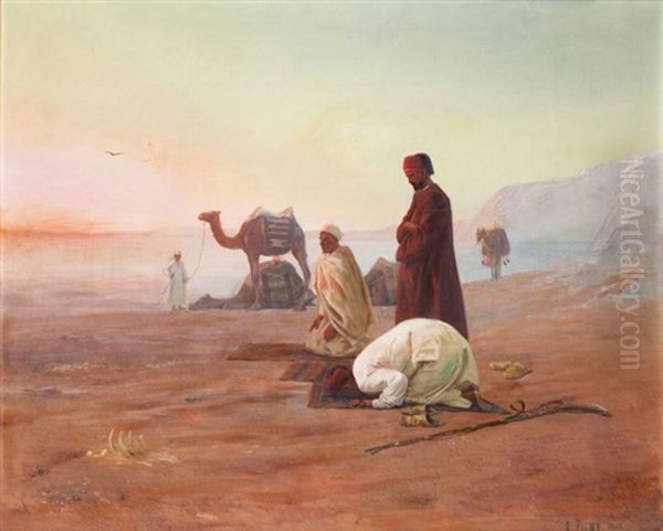 La Priere Au Desert Oil Painting by Otto Pilny