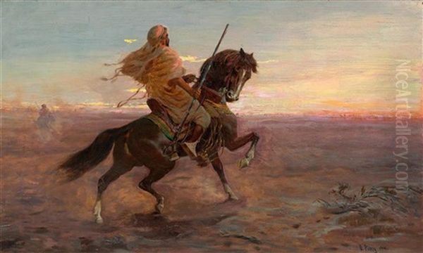 Rider In The Desert Oil Painting by Otto Pilny