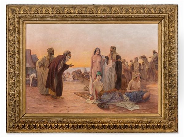 Slave Market In The Sahara Oil Painting by Otto Pilny