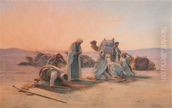 Prayers At Sunset Oil Painting by Otto Pilny