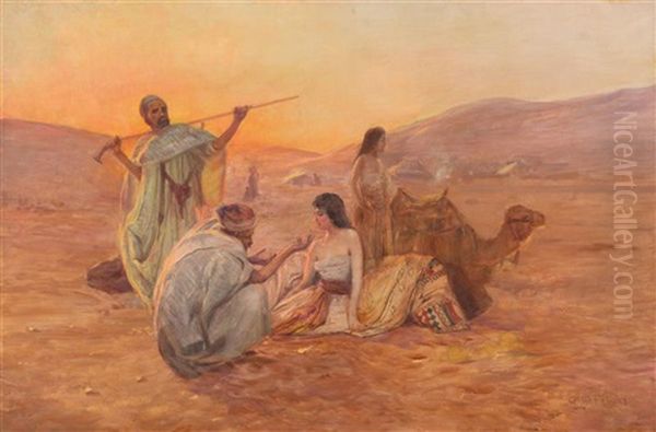 Nomaden In Der Wuste Oil Painting by Otto Pilny