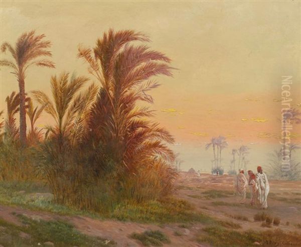 Beduinen In Einer Oase Bei Cairo Oil Painting by Otto Pilny