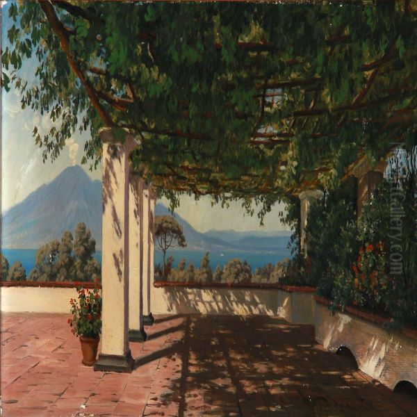 View From The Southern Italian Town Sorento At Vesuv Oil Painting by Johannes Boesen