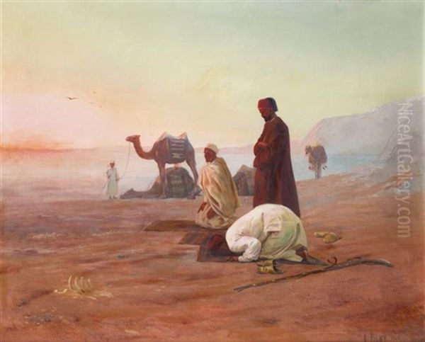 La Priere Au Desert Oil Painting by Otto Pilny