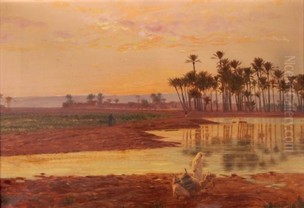 Rast In Der Oase Bei Sonnenuntergang Oil Painting by Otto Pilny