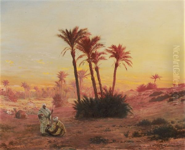 Desert Landscape At Dusk Oil Painting by Otto Pilny