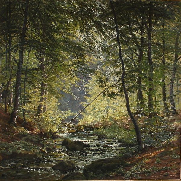 Stream In A Forest Oil Painting by Johannes Boesen