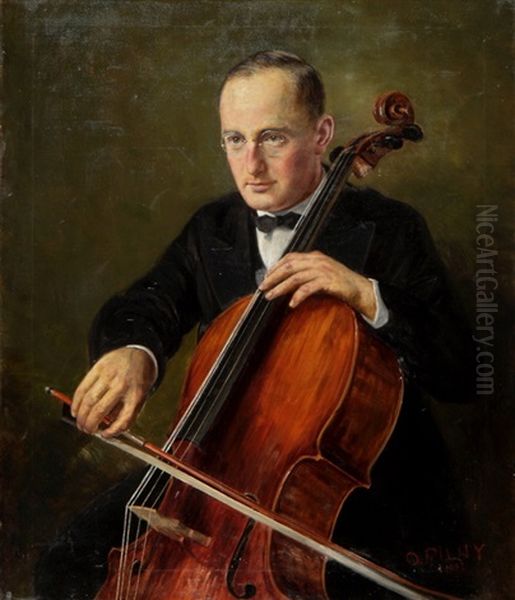 Portrat Eines Cellospielers Oil Painting by Otto Pilny