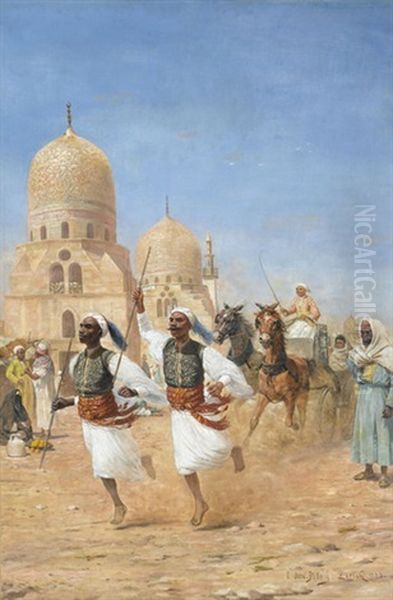 Einfahrt Eines Muslimischen Wurdentragers In Kairo Oil Painting by Otto Pilny