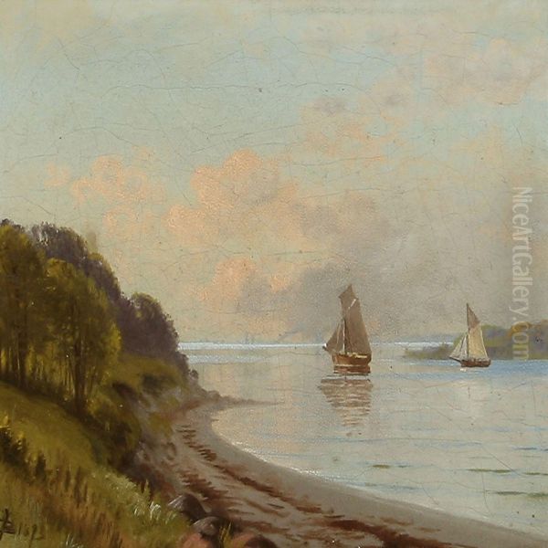 Fiord Scene With Sailing Ships Oil Painting by Johannes Boesen