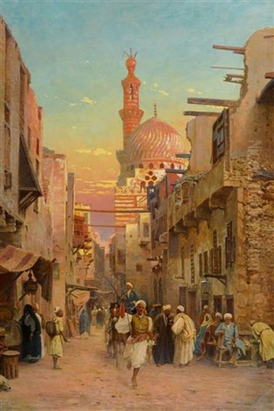 Strassenszene In Kairo Oil Painting by Otto Pilny