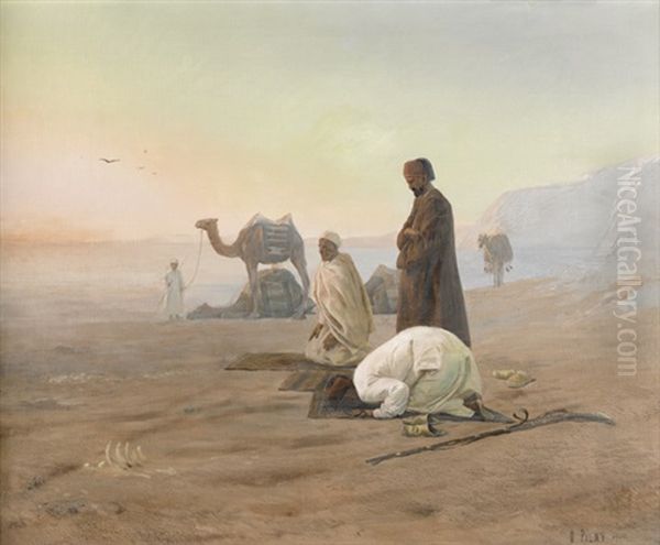 Betende Muslime In Der Dammerung Oil Painting by Otto Pilny