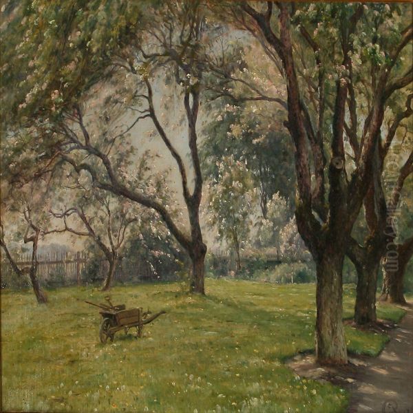 A Garden On A Summer's Day Oil Painting by Johannes Boesen