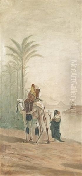 Orientalische Szene Vor Den Pyramiden Von Gizeh Oil Painting by Otto Pilny