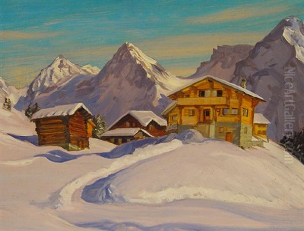 Winterlandschaft Mit Hausern Oil Painting by Otto Pilny