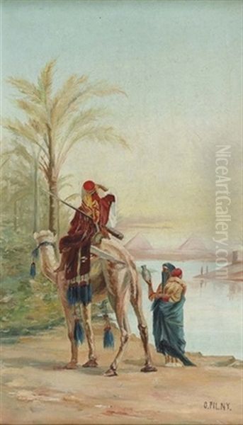 Orientalische Szene Vor Den Pyramiden Von Gizeh Oil Painting by Otto Pilny