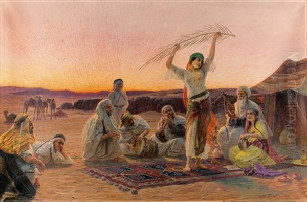 Arabische Tanzerin In Der Oase Oil Painting by Otto Pilny