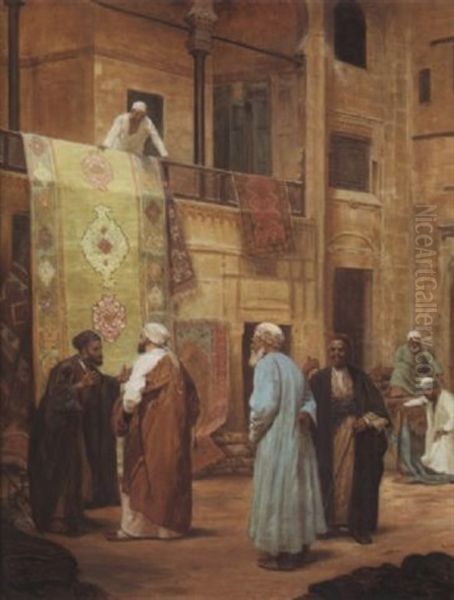 Les Marchands De Tapis Oil Painting by Otto Pilny