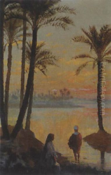 Sonnenuntergang Am See Menzahleh Bei Alexandrien Oil Painting by Otto Pilny