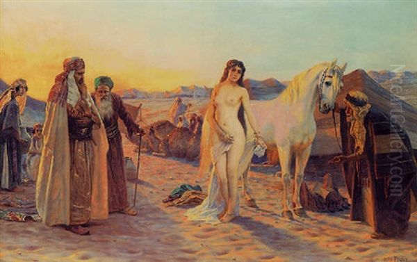 A Marriage Market In The Desert Oil Painting by Otto Pilny