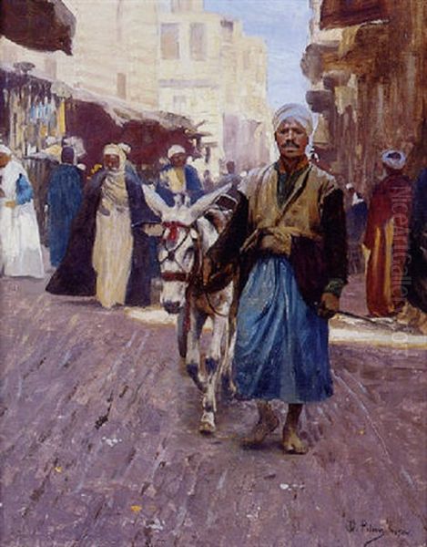 Le Marchand Et Son Ane Dans Une Rue Du Souk Oil Painting by Otto Pilny